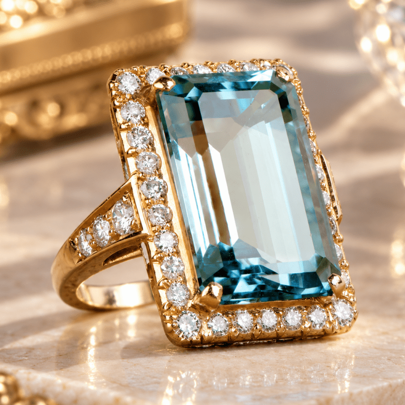 Women's Luxury Inlay Large Rectangle Blue Zirconia Engagement Ring